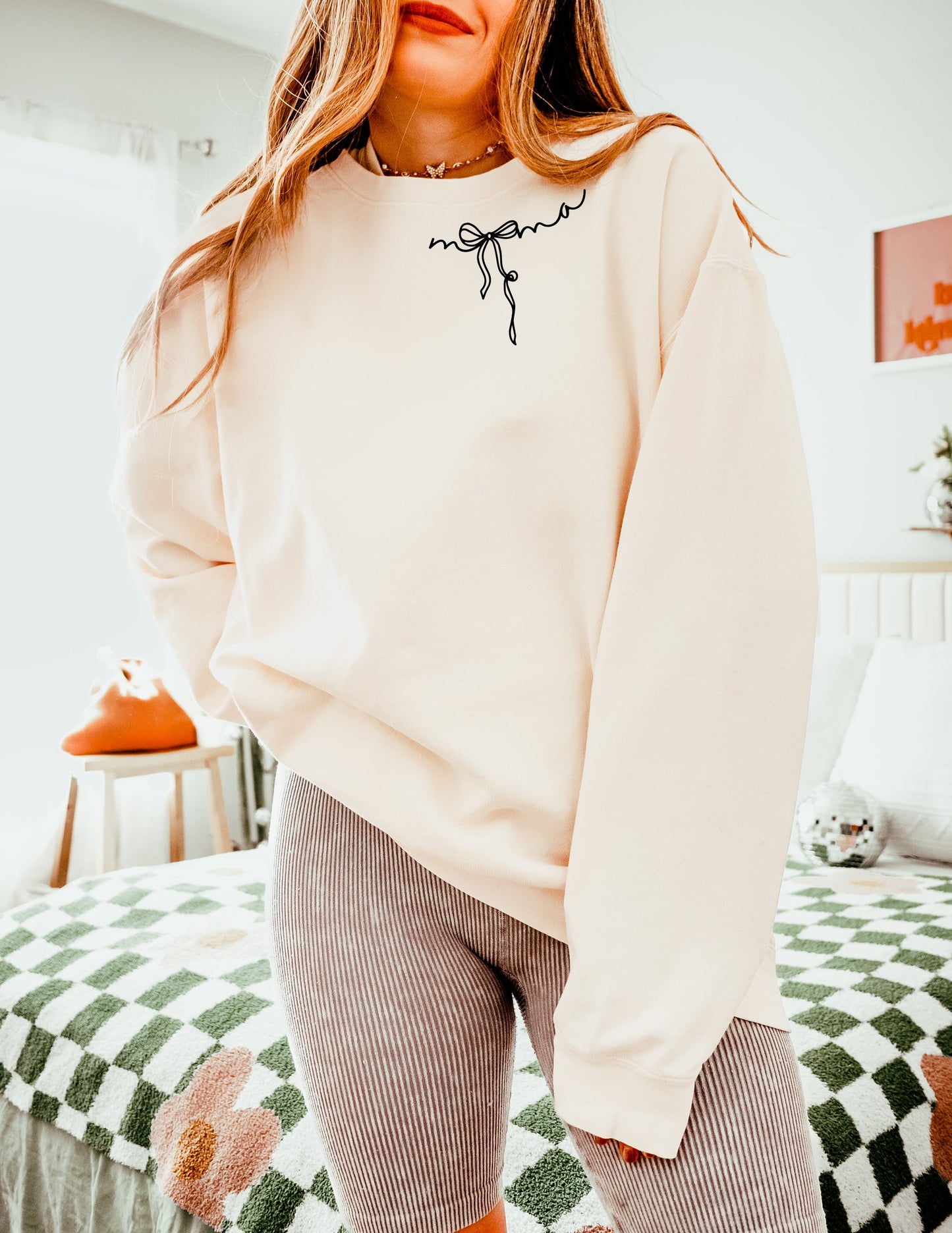 Mama Ribbon Around Neck Garment Dyed Comfort Colors Sweatshirt