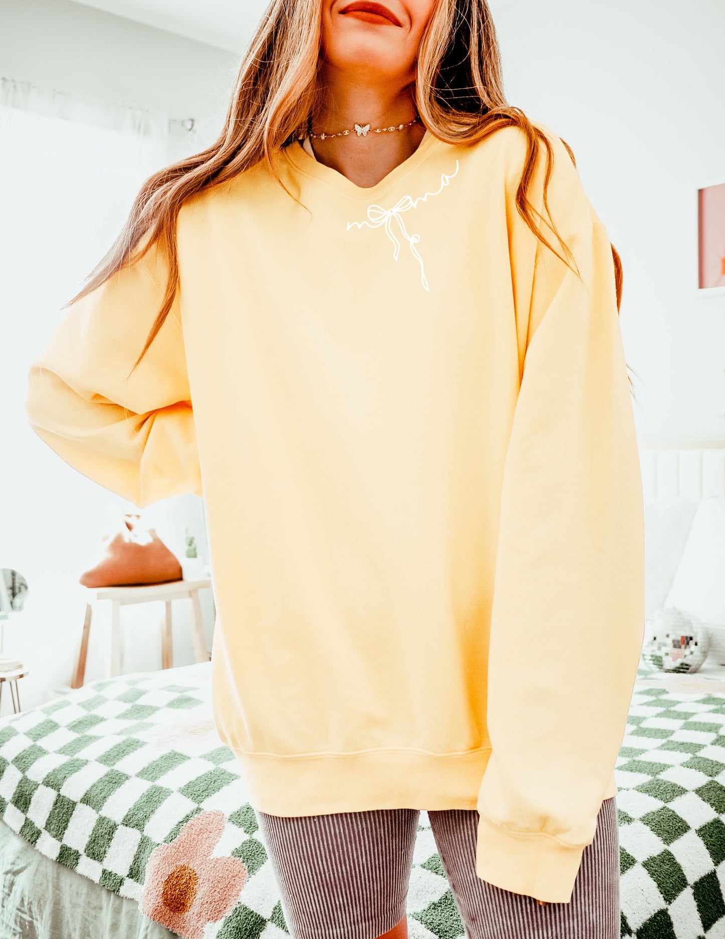 Mama Ribbon Around Neck Garment Dyed Comfort Colors Sweatshirt