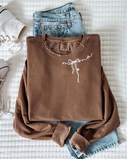 Mama Ribbon Around Neck Garment Dyed Comfort Colors Sweatshirt