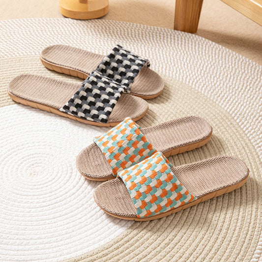 Summer Slippers for Women Home Linen Fabric Designer Shoes Ladies Elegant Indoor Soft Sole Anti-Slip Slides Couple Lightweight